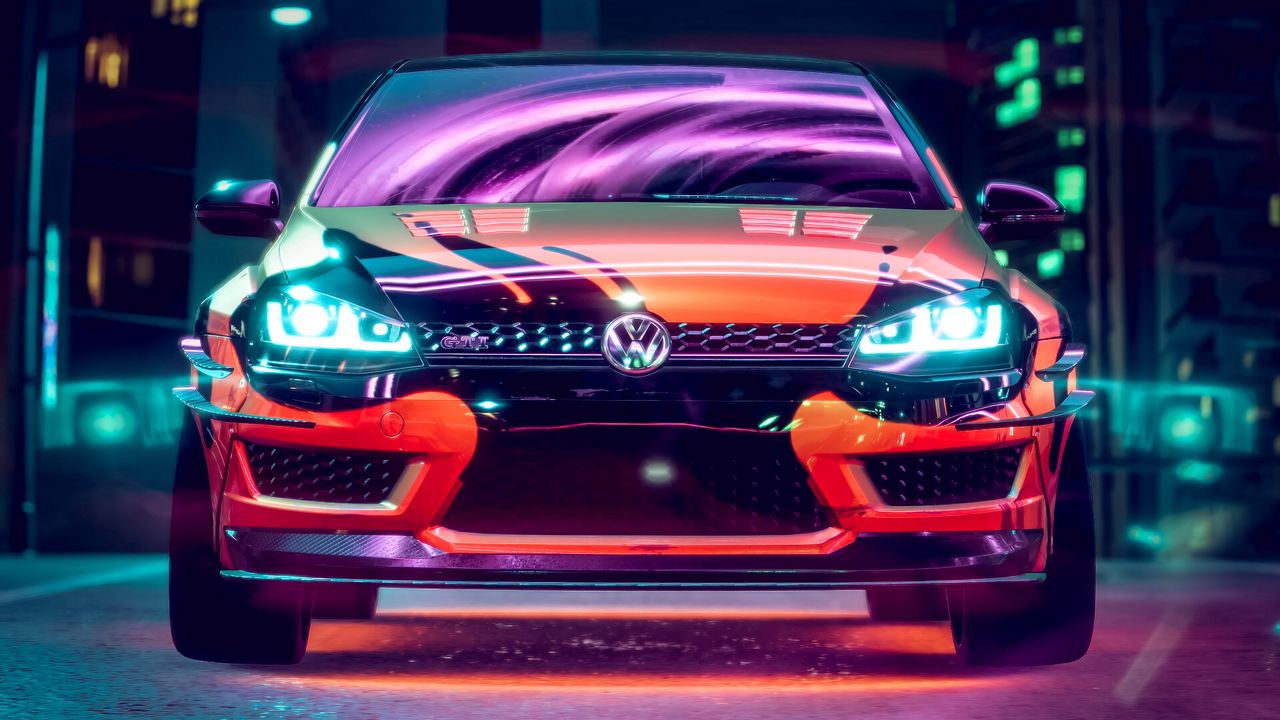 Wallpaper volkswagen golf gti, volkswagen, car, neon, backlight, tuning