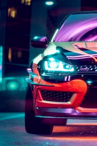 Preview wallpaper volkswagen golf gti, volkswagen, car, neon, backlight, tuning