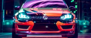Preview wallpaper volkswagen golf gti, volkswagen, car, neon, backlight, tuning