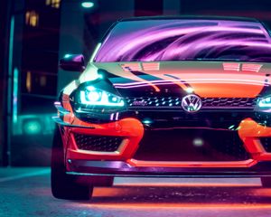 Preview wallpaper volkswagen golf gti, volkswagen, car, neon, backlight, tuning