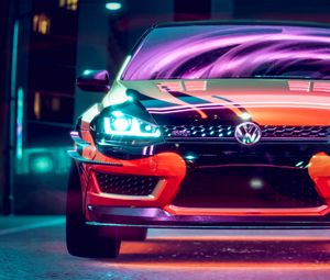 Preview wallpaper volkswagen golf gti, volkswagen, car, neon, backlight, tuning