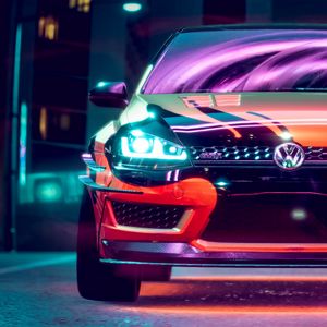 Preview wallpaper volkswagen golf gti, volkswagen, car, neon, backlight, tuning