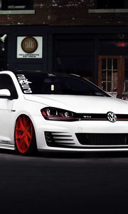 Preview wallpaper volkswagen golf, gti, white, front view