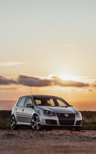 Preview wallpaper volkswagen golf mk5, volkswagen, car, front view, gray