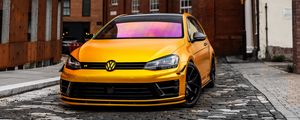 Preview wallpaper volkswagen golf, volkswagen, car, front view, yellow