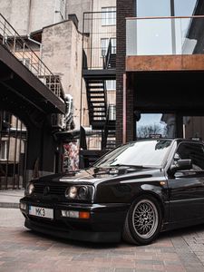 Preview wallpaper volkswagen golf, volkswagen, car, black, buildings