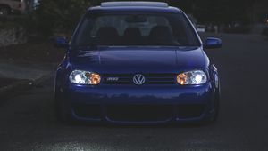 Preview wallpaper volkswagen golf, volkswagen, car, blue, front view