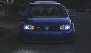 Preview wallpaper volkswagen golf, volkswagen, car, blue, front view