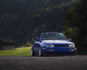 Preview wallpaper volkswagen golf, volkswagen, car, blue, asphalt