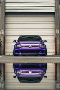 Preview wallpaper volkswagen gti, volkswagen, car, front view, headlights, purple