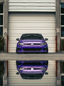 Preview wallpaper volkswagen gti, volkswagen, car, front view, headlights, purple