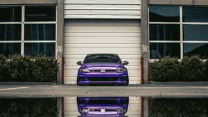 Preview wallpaper volkswagen gti, volkswagen, car, front view, headlights, purple