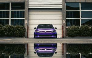 Preview wallpaper volkswagen gti, volkswagen, car, front view, headlights, purple