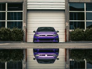 Preview wallpaper volkswagen gti, volkswagen, car, front view, headlights, purple