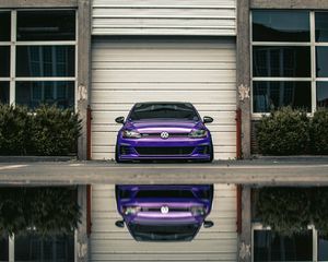 Preview wallpaper volkswagen gti, volkswagen, car, front view, headlights, purple