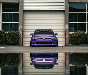 Preview wallpaper volkswagen gti, volkswagen, car, front view, headlights, purple