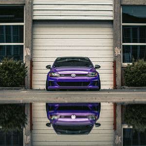 Preview wallpaper volkswagen gti, volkswagen, car, front view, headlights, purple