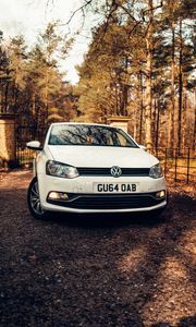 Preview wallpaper volkswagen polo, volkswagen, car, white, trees