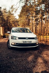 Preview wallpaper volkswagen polo, volkswagen, car, white, trees