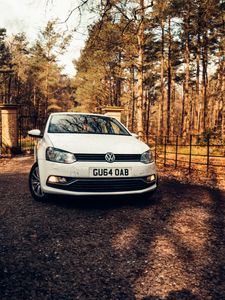 Preview wallpaper volkswagen polo, volkswagen, car, white, trees