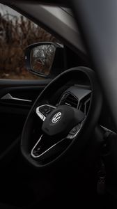 Preview wallpaper volkswagen, steering wheel, car, black