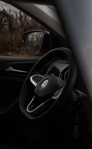 Preview wallpaper volkswagen, steering wheel, car, black