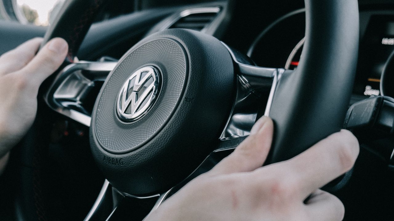 Wallpaper volkswagen, steering wheel, hands, car