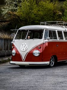 Preview wallpaper volkswagen t1, bus, minivan, red