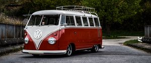 Preview wallpaper volkswagen t1, bus, minivan, red