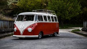 Preview wallpaper volkswagen t1, bus, minivan, red