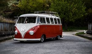 Preview wallpaper volkswagen t1, bus, minivan, red