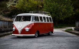 Preview wallpaper volkswagen t1, bus, minivan, red