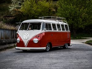 Preview wallpaper volkswagen t1, bus, minivan, red