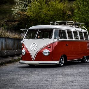 Preview wallpaper volkswagen t1, bus, minivan, red