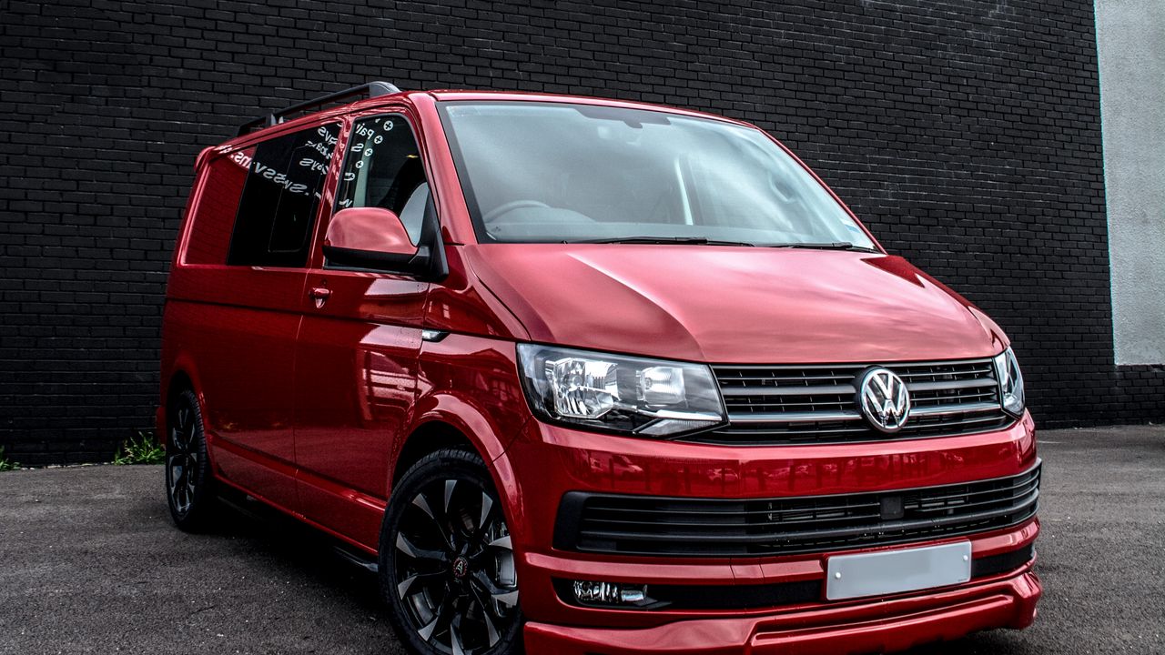 Wallpaper volkswagen transporter, minivan, red, side view