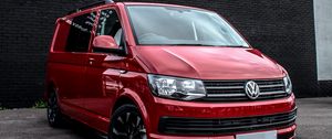 Preview wallpaper volkswagen transporter, minivan, red, side view