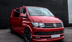 Preview wallpaper volkswagen transporter, minivan, red, side view