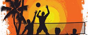 Preview wallpaper volleyball, silhouettes, sun, palm trees, art