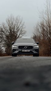 Preview wallpaper volvo, car, gray, front view, road