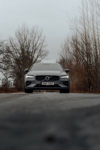Preview wallpaper volvo, car, gray, front view, road