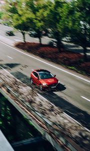 Preview wallpaper volvo, car, red, speed, road, blur