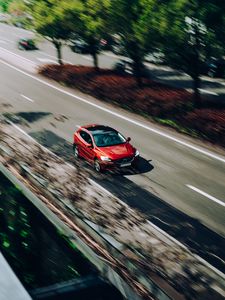 Preview wallpaper volvo, car, red, speed, road, blur
