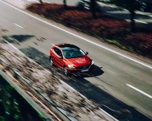 Preview wallpaper volvo, car, red, speed, road, blur