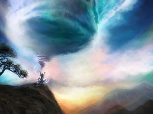 Preview wallpaper vortex, magic, art, hills, sky