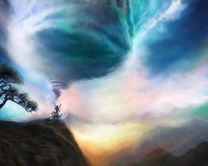 Preview wallpaper vortex, magic, art, hills, sky