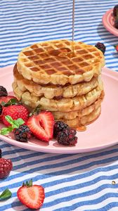 Preview wallpaper waffles, berries, honey, breakfast, dessert