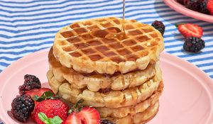 Preview wallpaper waffles, berries, honey, breakfast, dessert