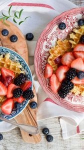Preview wallpaper waffles, blueberries, blackberries, breakfast