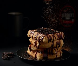 Preview wallpaper waffles, chocolate, powder, dessert