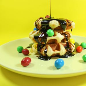 Preview wallpaper waffles, chocolate, watering, dragee, dessert